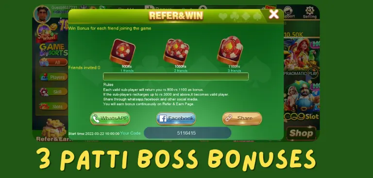 3 patti boss bonuses